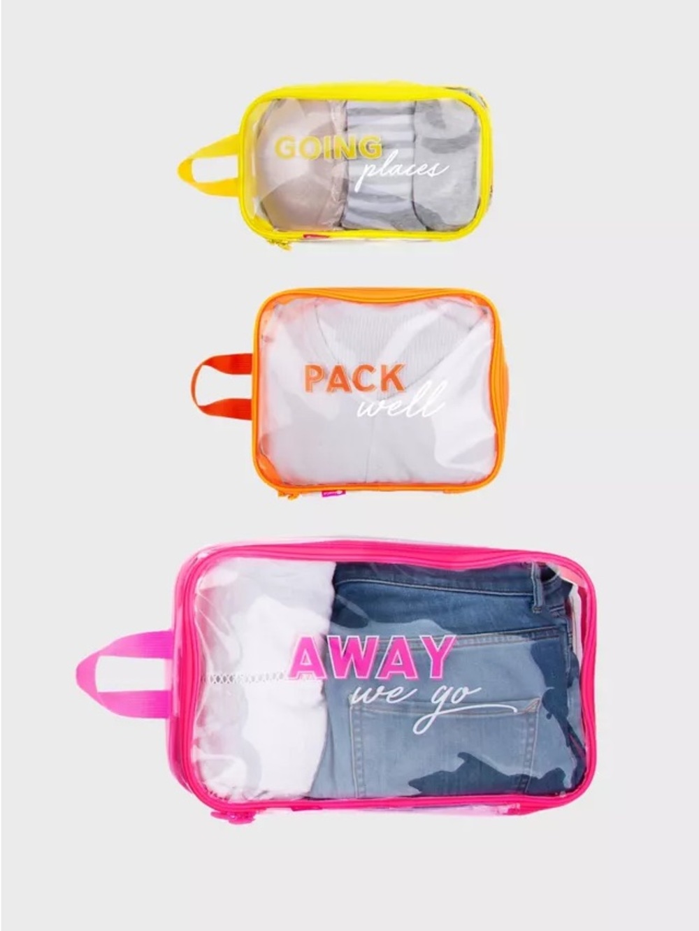 Miamico Clear Pink Travel Tote Bag - AWAY We Go lot 3-pk